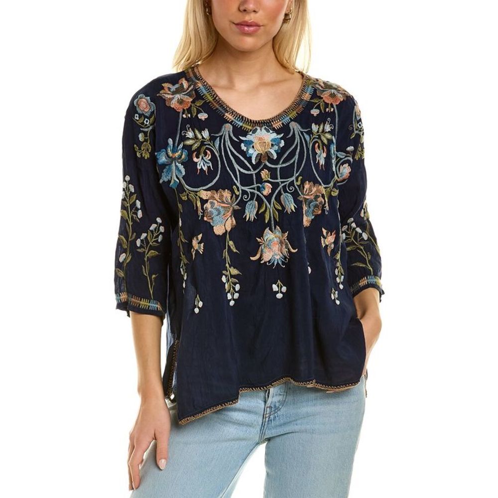 Johnny Was Womens  Millicent Blouse, Blue